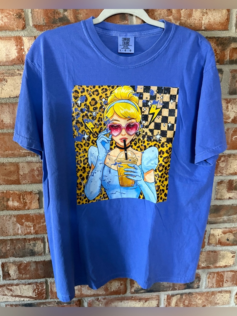Comfort Colors Flo Blue Short Sleeve Tee with Princess Coffee Pop Art